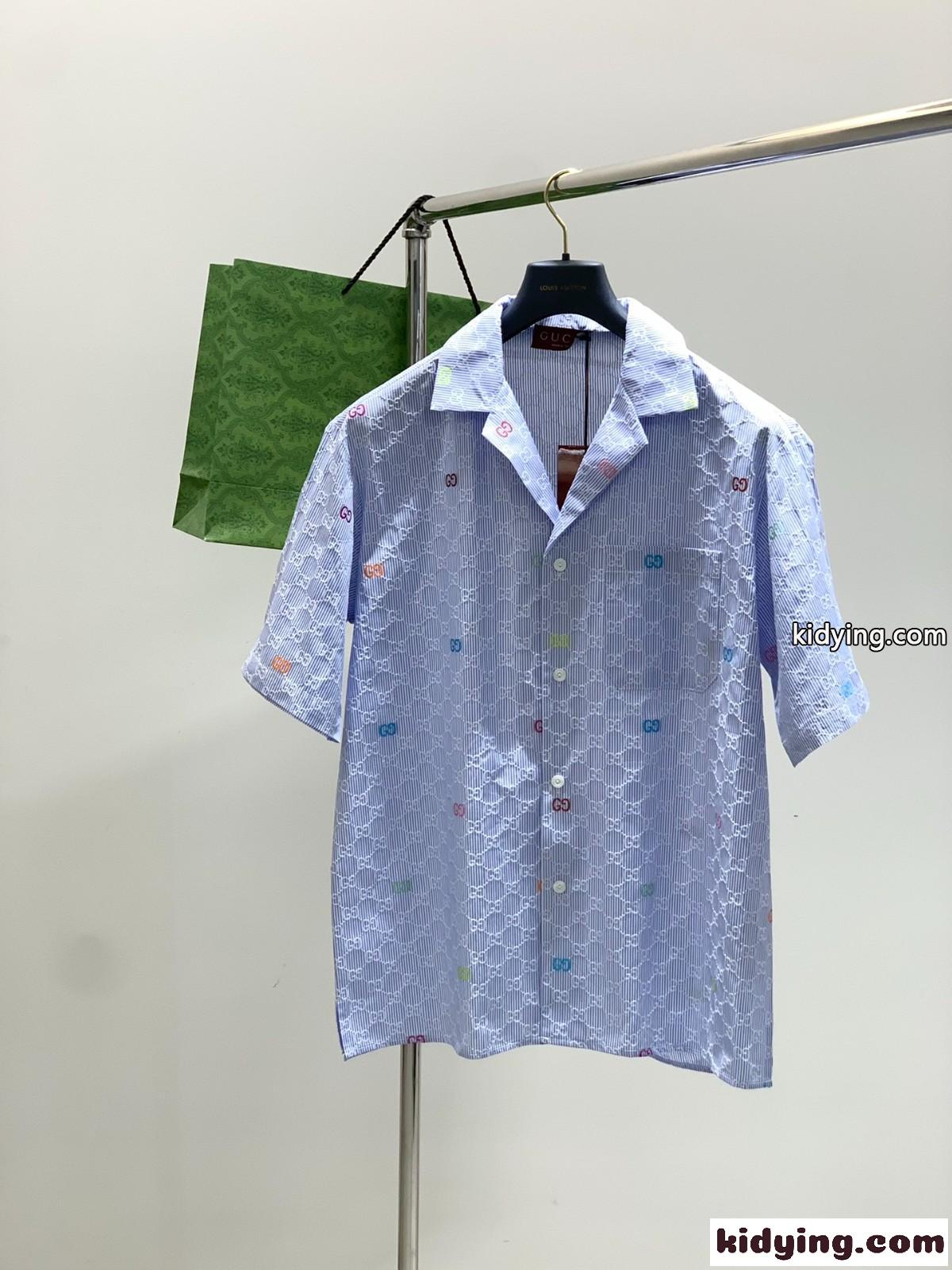 ストライプ コットン ボウリングシャツ グッチ シャツ コピー 半袖トップス-0