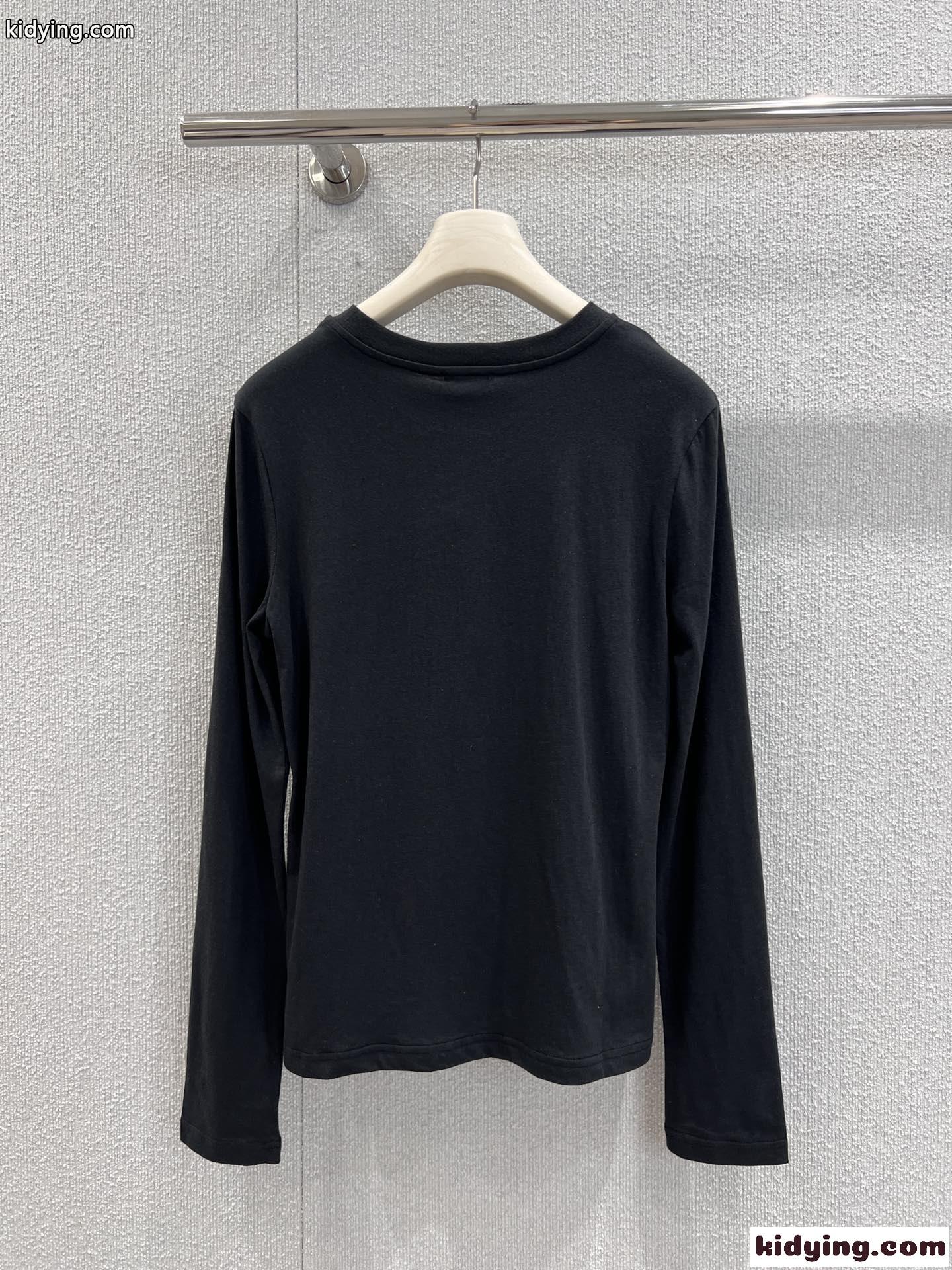 ベーシック カレッジロゴ 長袖Tシャツ セリーヌ Tシャツ 偽物 コットン ブラック-0