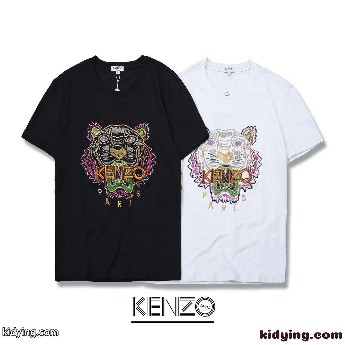 全3色 タイガー 刺繍 クルーネック ケンゾー tシャツ コピー 着心地いい ゆったり 人気 春夏 トップス-2