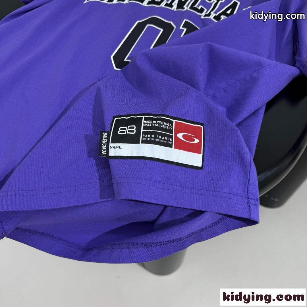 ユニセックス 刺繍入り オーバーサイズ 半袖Tシャツ バレンシアガ Tシャツ コピー パープル-4