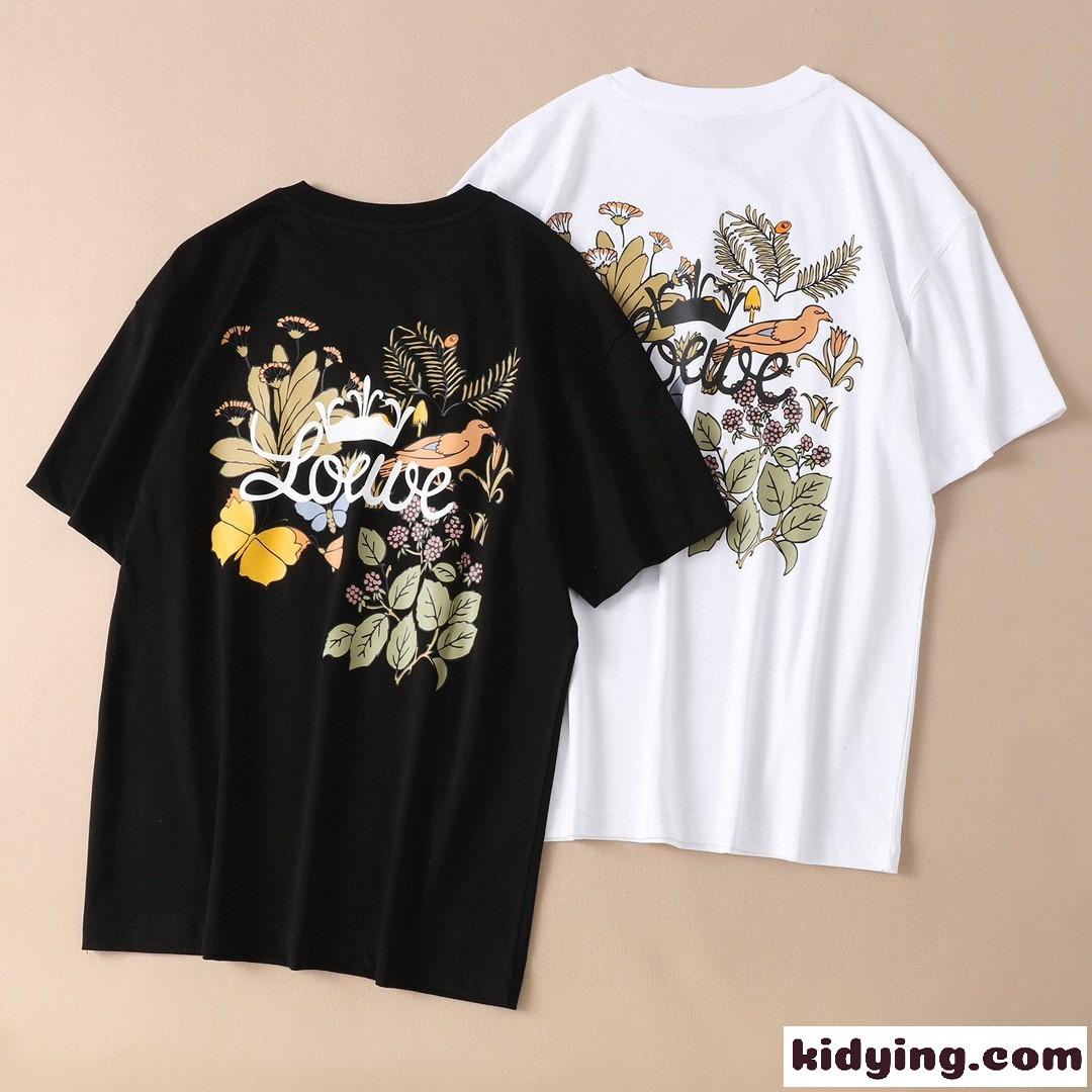 おしゃれ プリント ラウンドネック ロエベ  半袖tシャツ コピー  着心地いい メンズ カジュアル ホワイト ブラック-0