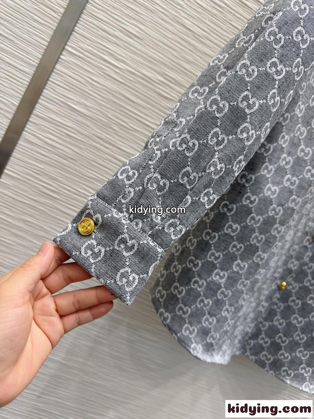 GGジャカード ロングスリーブシャツ グッチ シャツ 偽物 トップス グレー-1