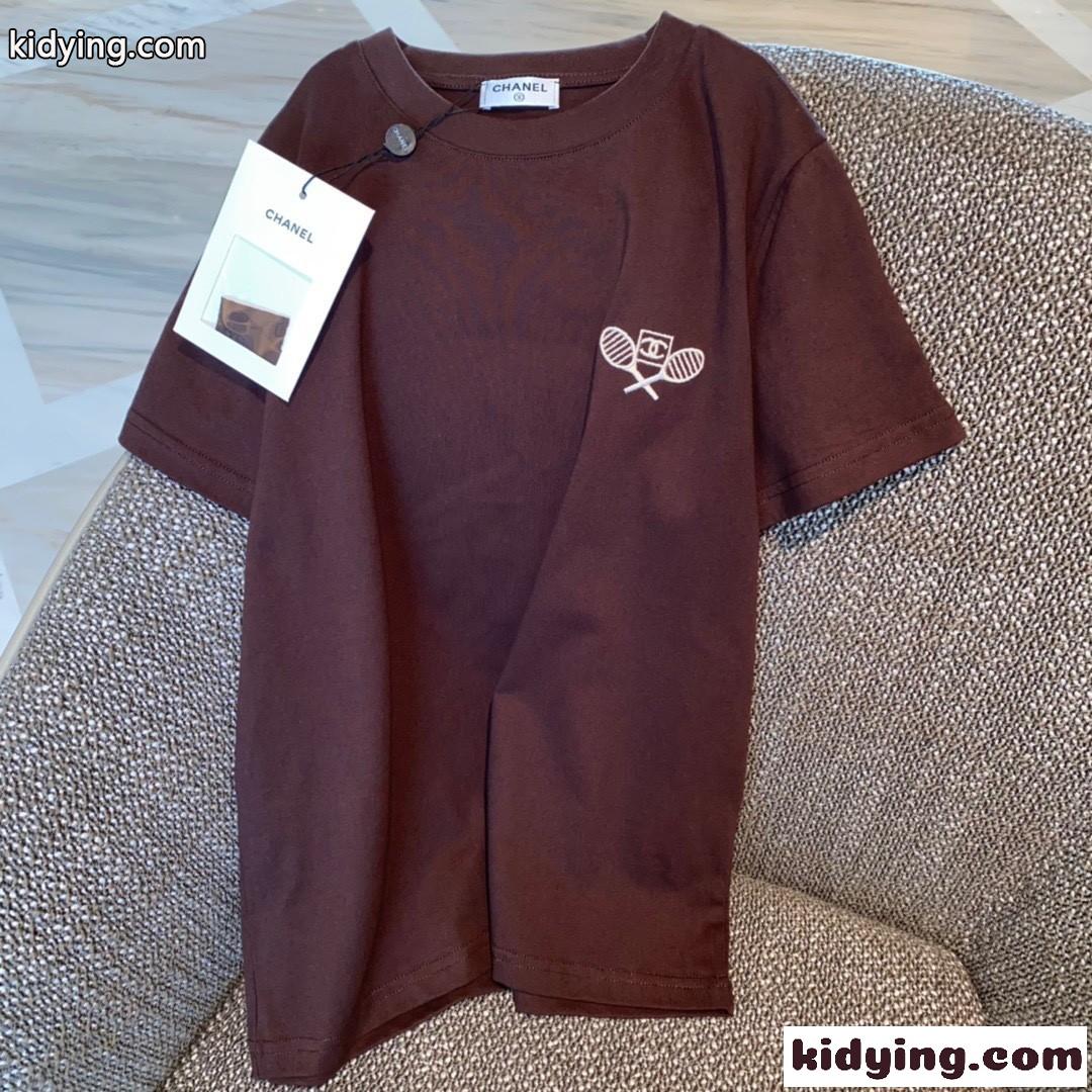 シンプル ゆったり コットン 刺繍 シャネル tシャツ コピー クルーネック 着痩せ 春夏 定番 トップス-4