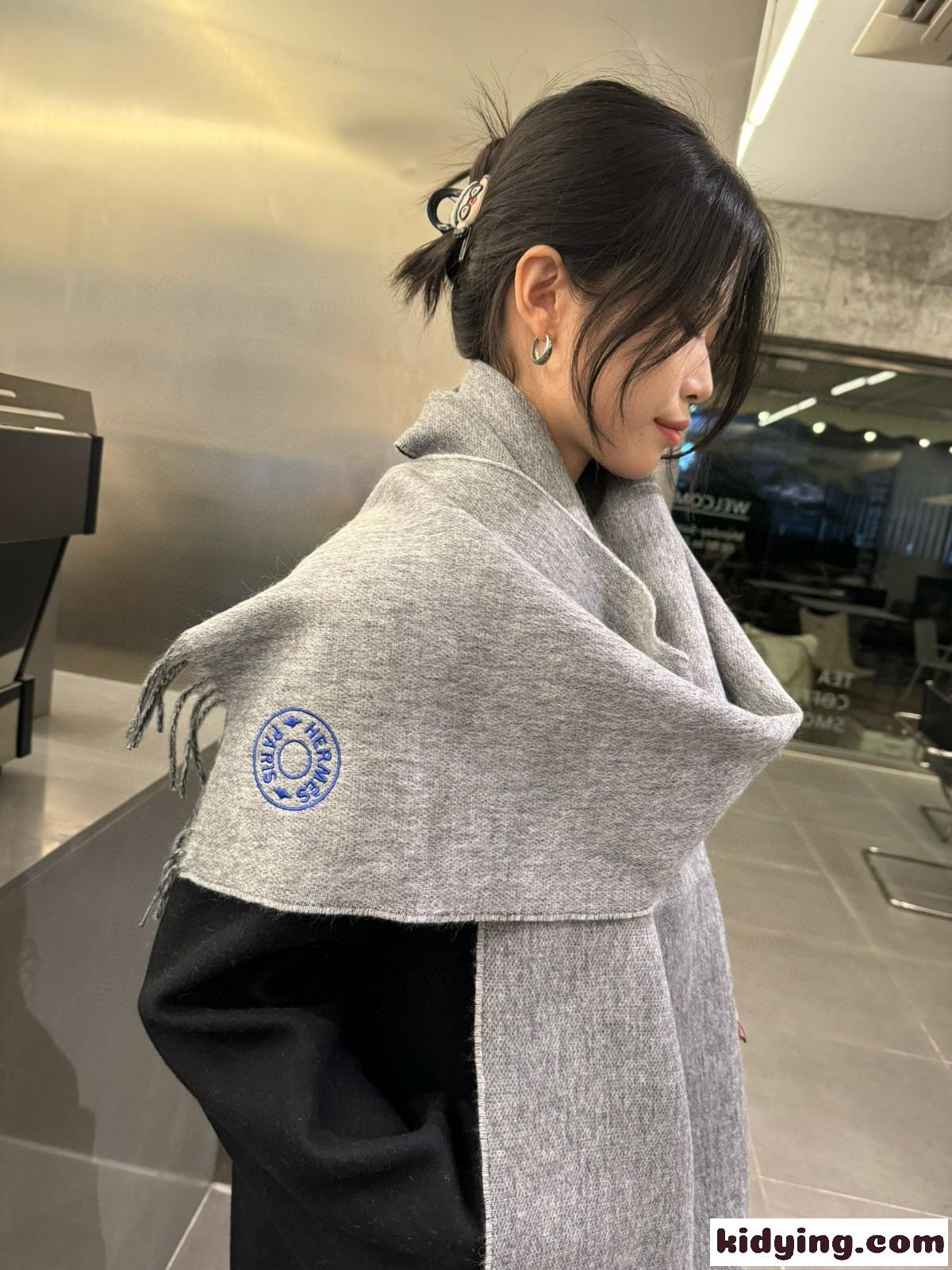 シンプル 上品 カシミヤ マフラー エルメス スカーフ コピー グレー-1