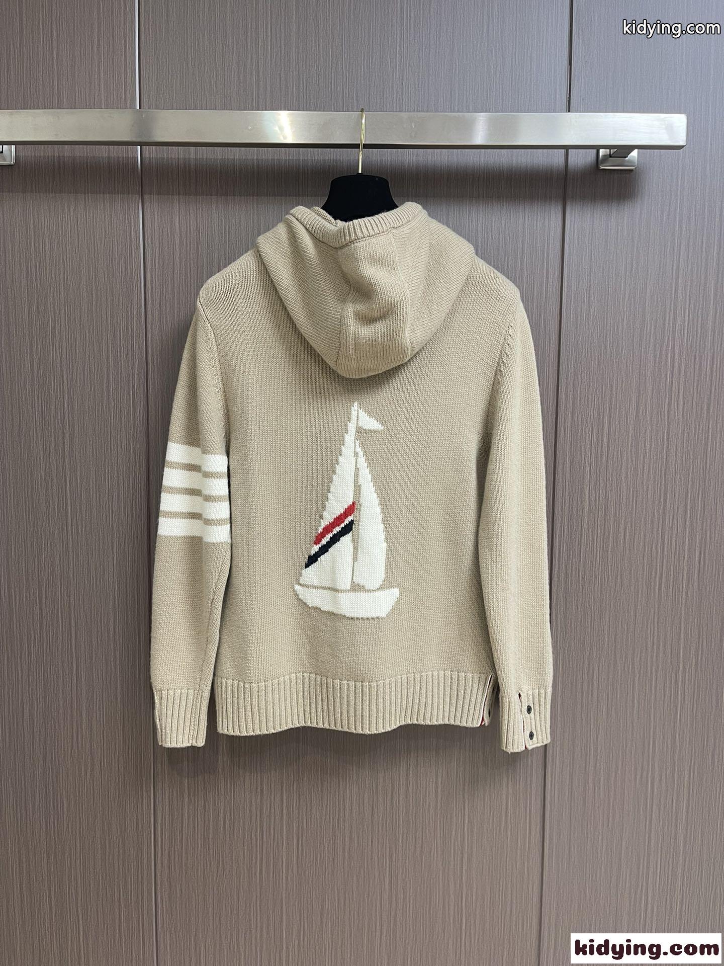 帆船 インターシャ 4BAR ジップアップフーディー トムブラウン ニット コピー-1