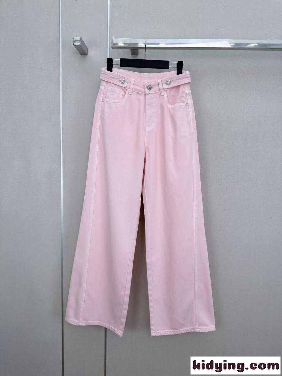 洗練された ビジューボタン デニムパンツ エルメス ジーンズ コピー ピンク-0