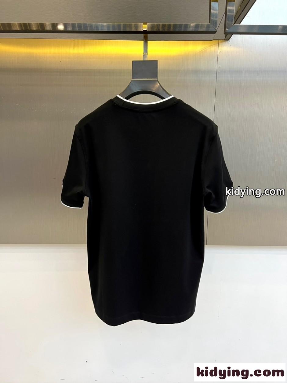 カジュアル パイピング クルーネック 半袖Tシャツ プラダ Tシャツ 偽物 ブラック-4