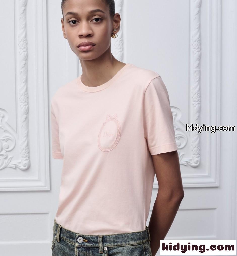 Dior Médaillon エンブロイダリー 半袖Tシャツ クリスチャン・ディオール Tシャツ コピー ピンク-3