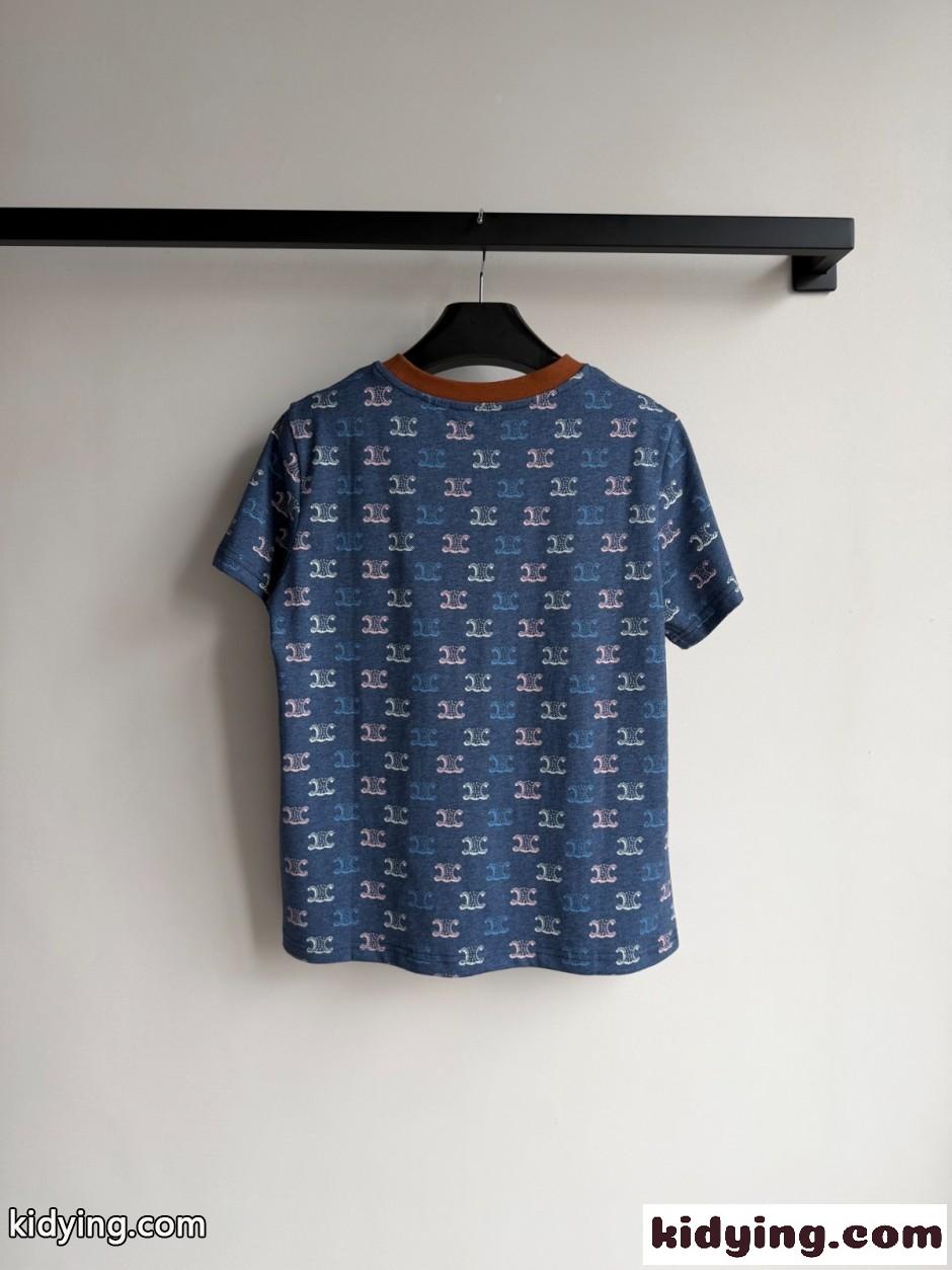 トリオンフ 総柄 コットン 半袖Tシャツ セリーヌ Tシャツ 偽物 クルーネック-1