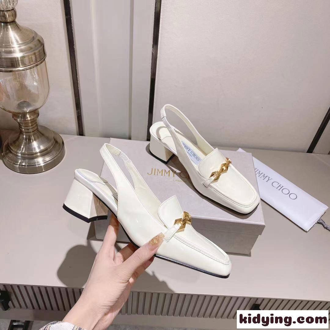 チェーン付き パテントレザー スリングバックパンプス ジミーチュウ パンプス スーパーコピー ホワイト-1