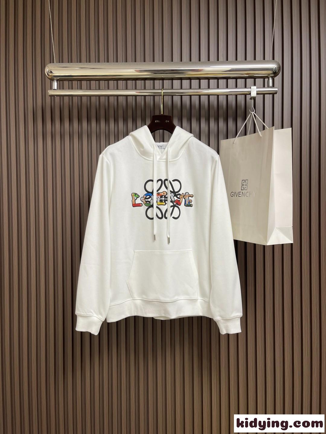 ロエベ パーカー 偽物 シンプル 合わせやすい ロゴ フーディー ホワイト-0