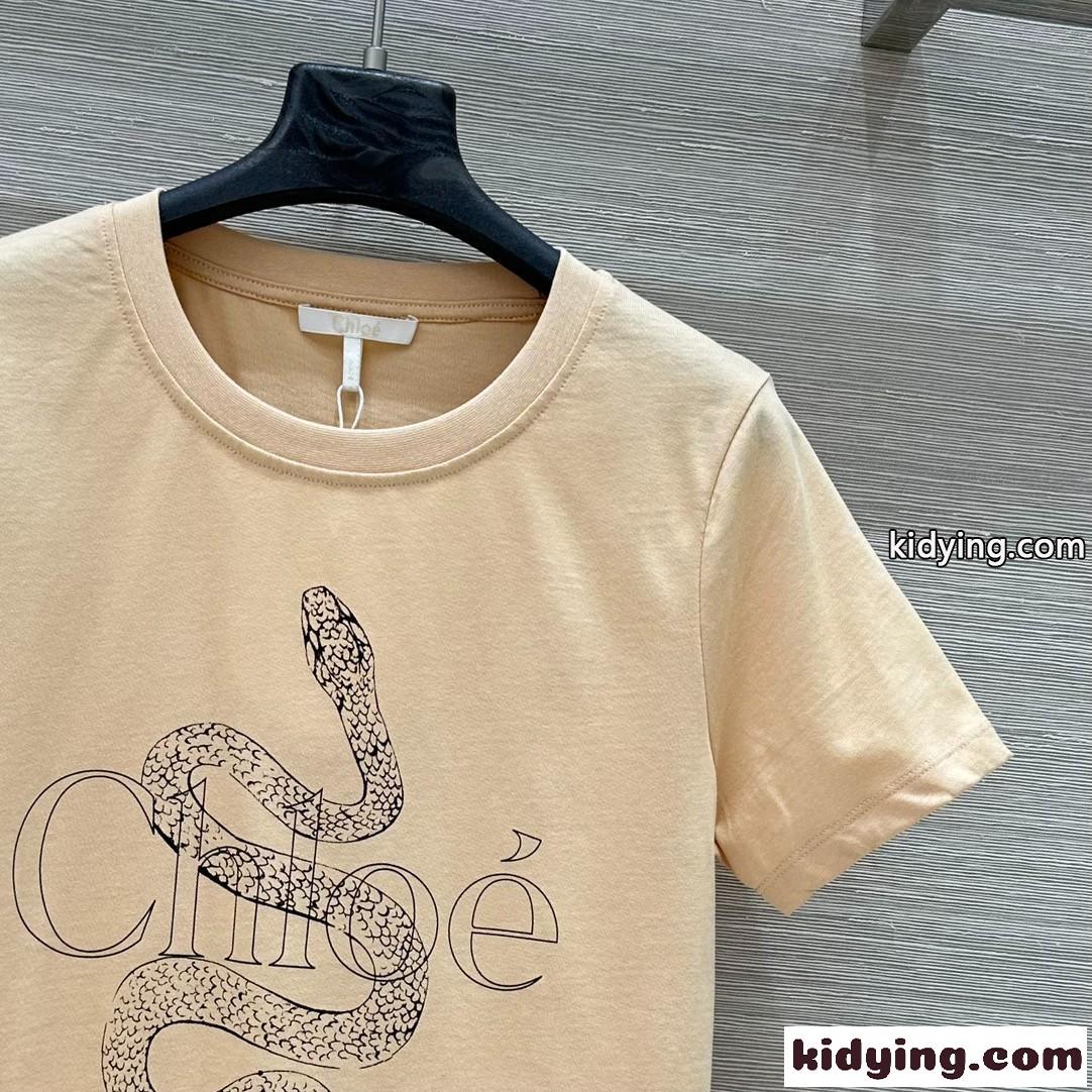 コットンジャージー ベビーフィット ロゴTシャツ クロエ Tシャツ スーパーコピー ベージュ-1