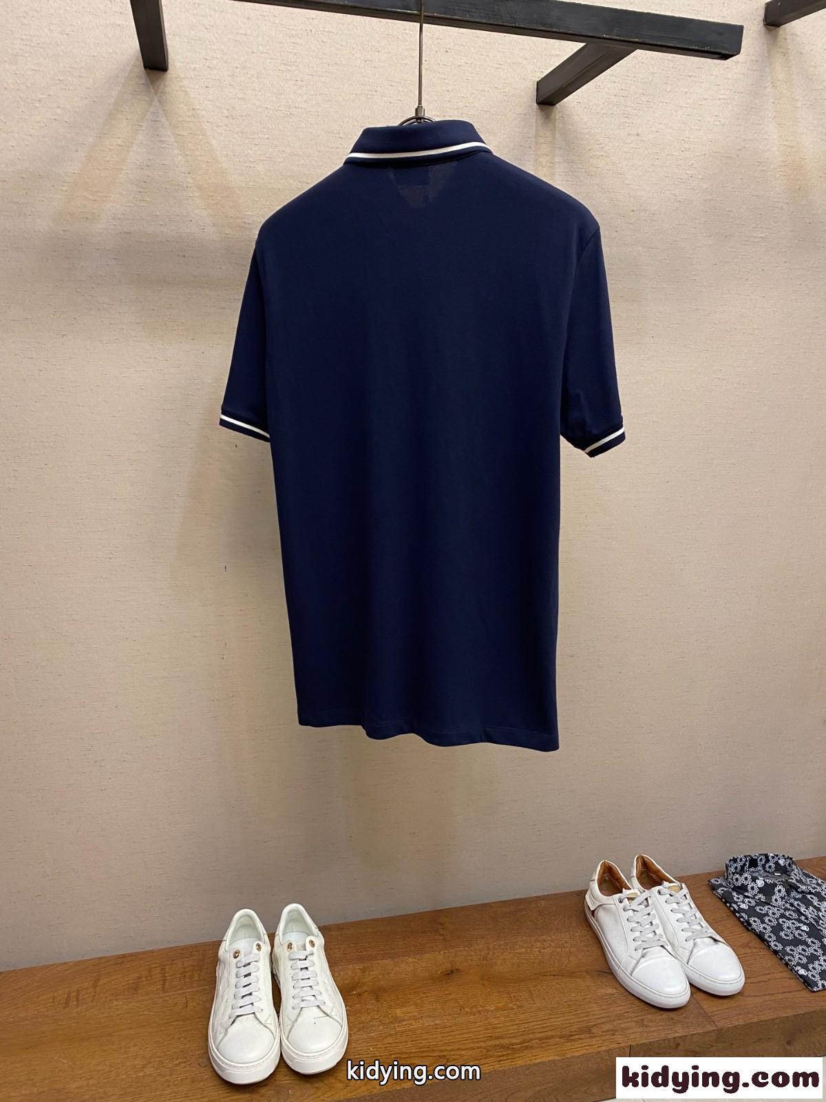 カジュアル 合わせやすい 半袖 ポロシャツ アルマーニ Tシャツ 偽物 ネイビー-1