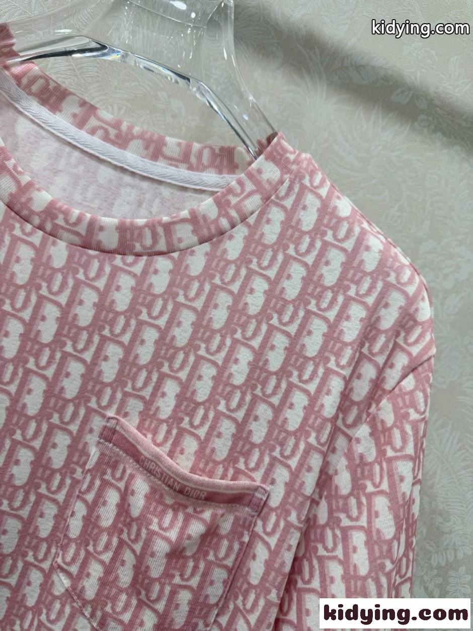 存在感抜群 総柄 半袖Tシャツ クリスチャン・ディオール Tシャツ 偽物 ピンク-2