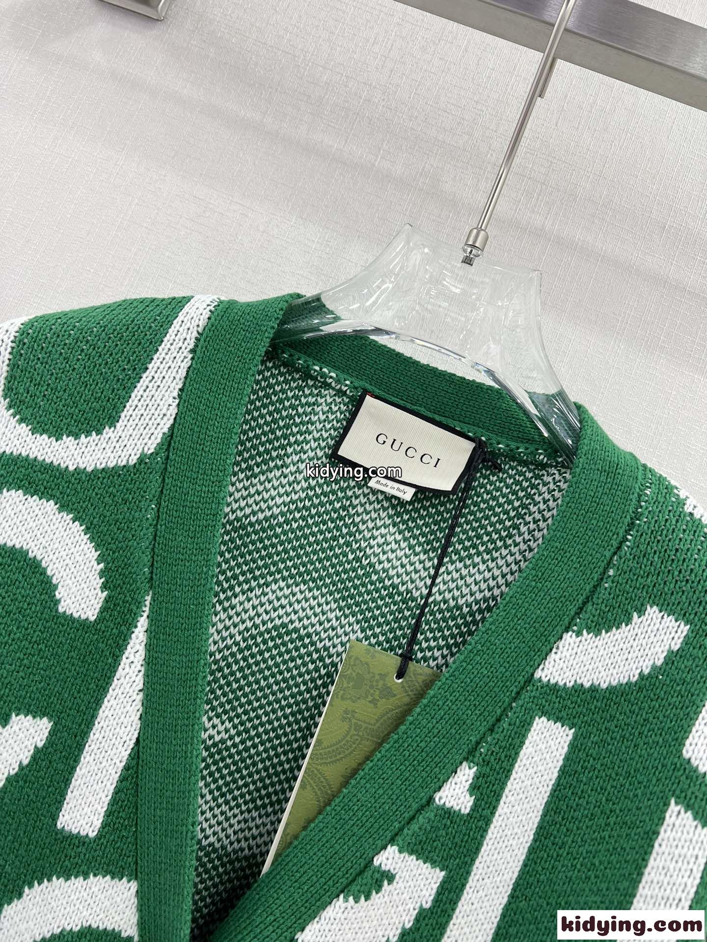 GUCCI インターシャ ウール カーディガン グッチ ニット コピー ユニセックス グリーン-1