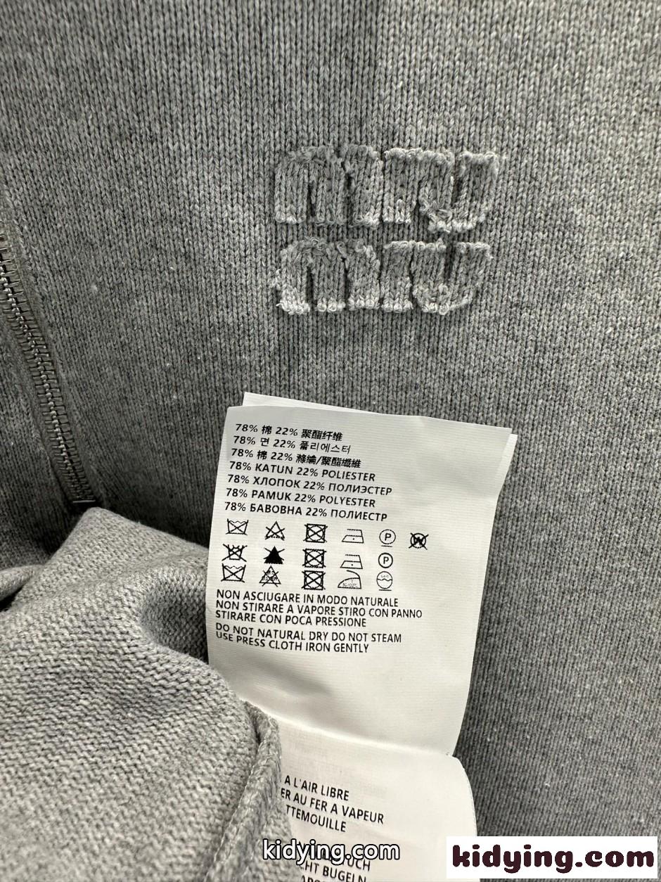 ハーフジップ コットンブレンド ポロシャツ ミュウミュウ Tシャツ コピー グレー-3