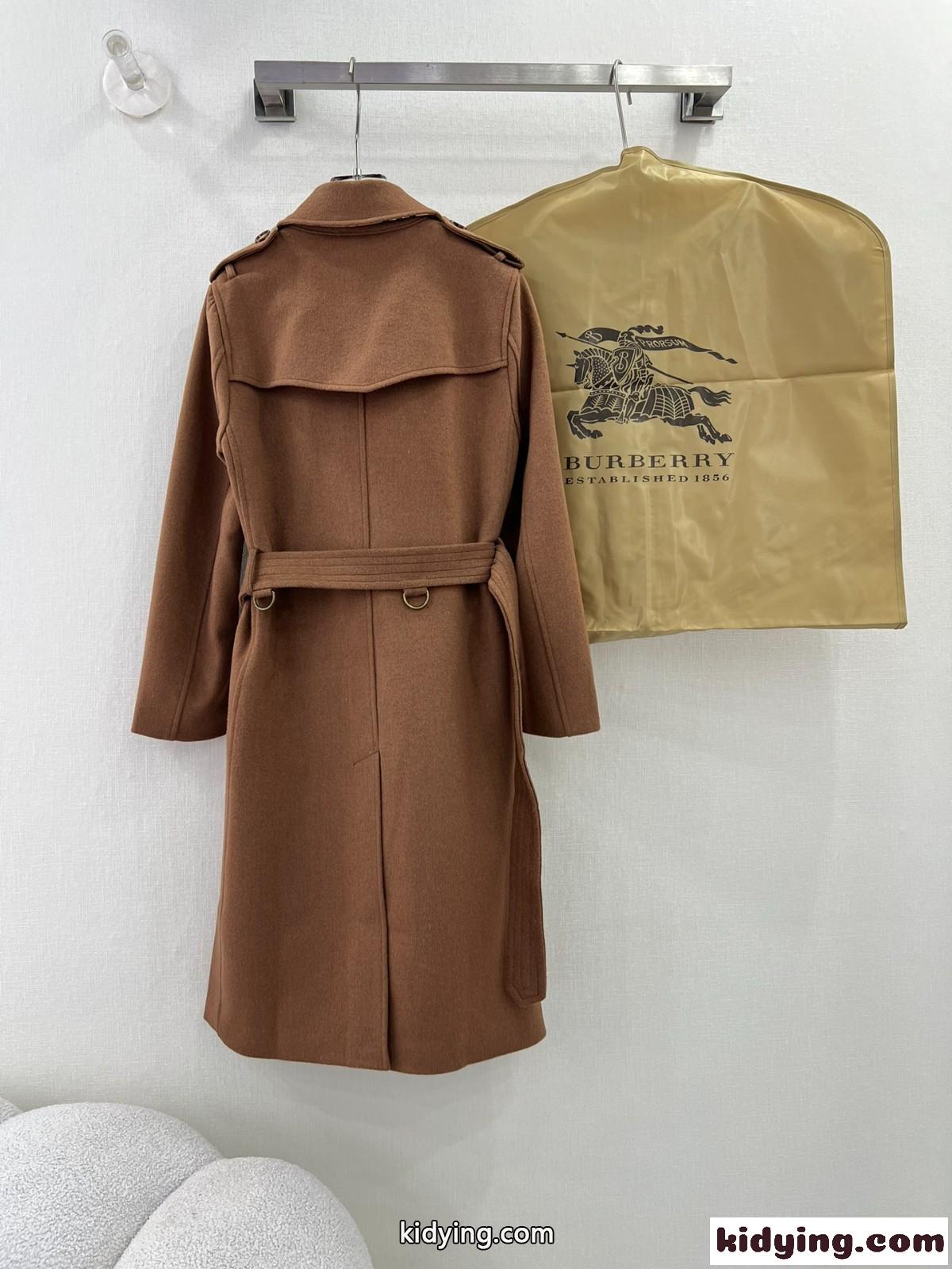 ダブルブレスト カシミヤ ロングコート ベルト付き バーバリー ジャケット コピー ブラウン-4
