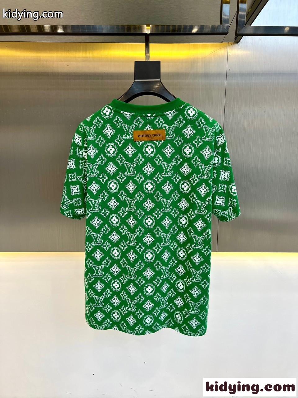 人気 モノグラム 半袖Tシャツ ルイ・ヴィトン Tシャツ コピー クルーネック グリーン-4