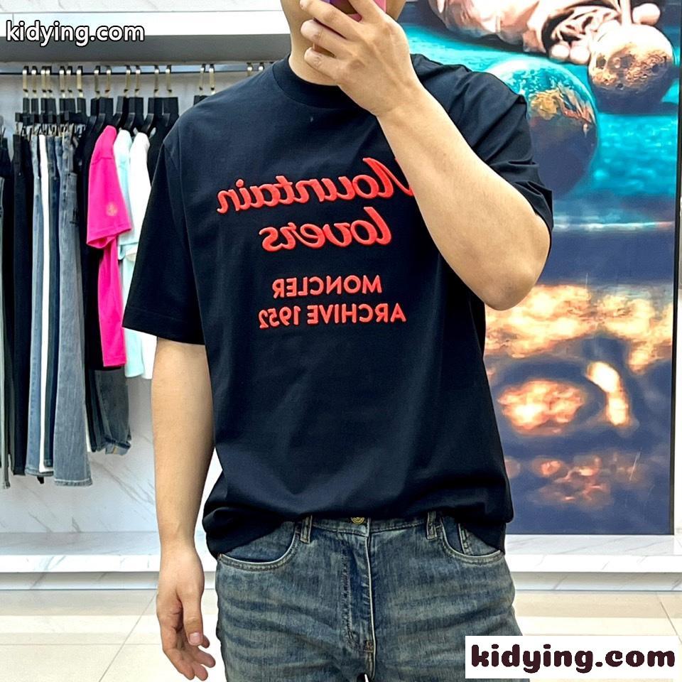 カジュアル 刺繍入り コットン 半袖Tシャツ モンクレール Tシャツ コピー ブラック-4