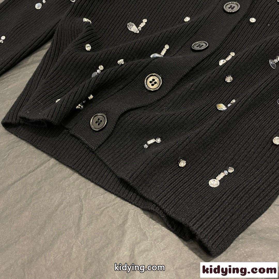 刺繍入り ウール カーディガン ミュウミュウ ニット コピー ロングスリーブ-4