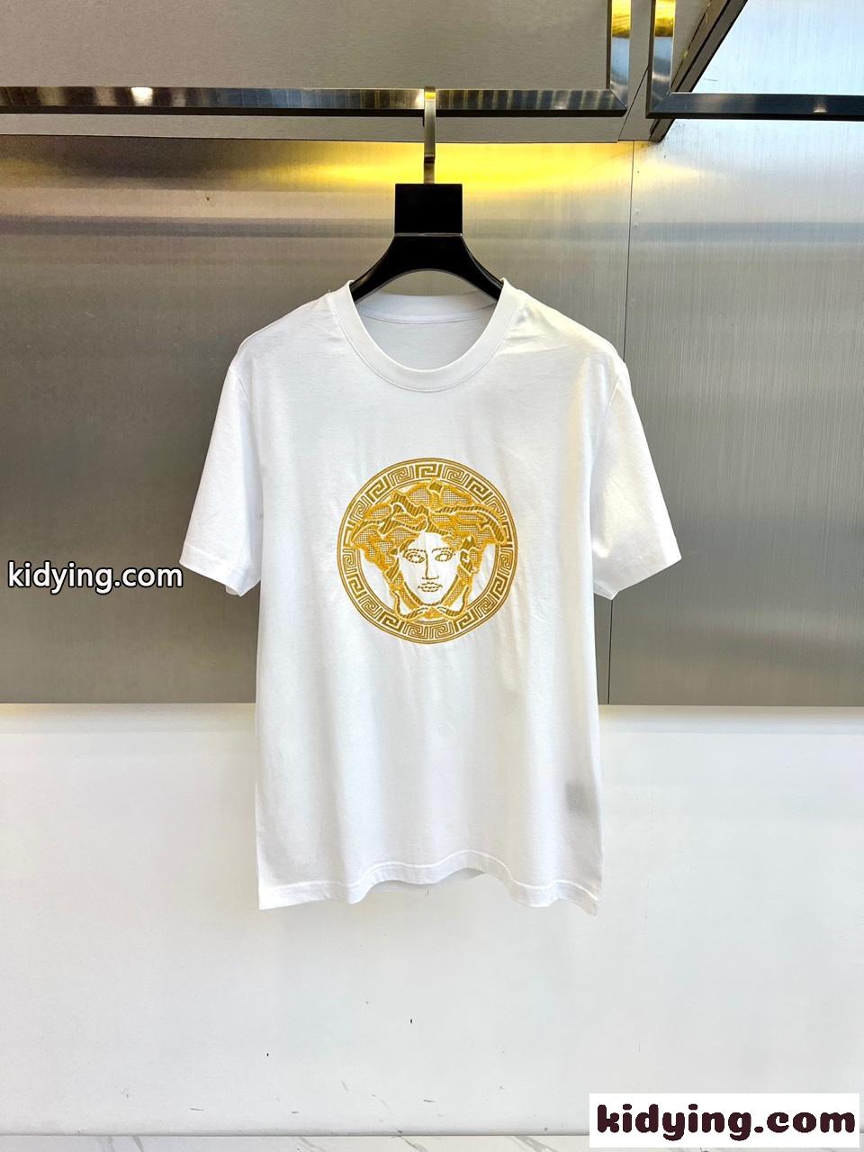目を引く 刺繍入り 半袖Tシャツ ヴェルサーチェ Tシャツ 偽物 コットン ホワイト-0