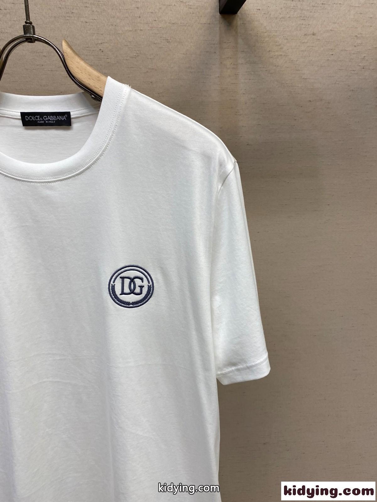 シンプル ロゴ 刺繍入り半 袖Tシャツ ドルチェ&ガッバーナ Tシャツ コピー コットン ホワイト-0