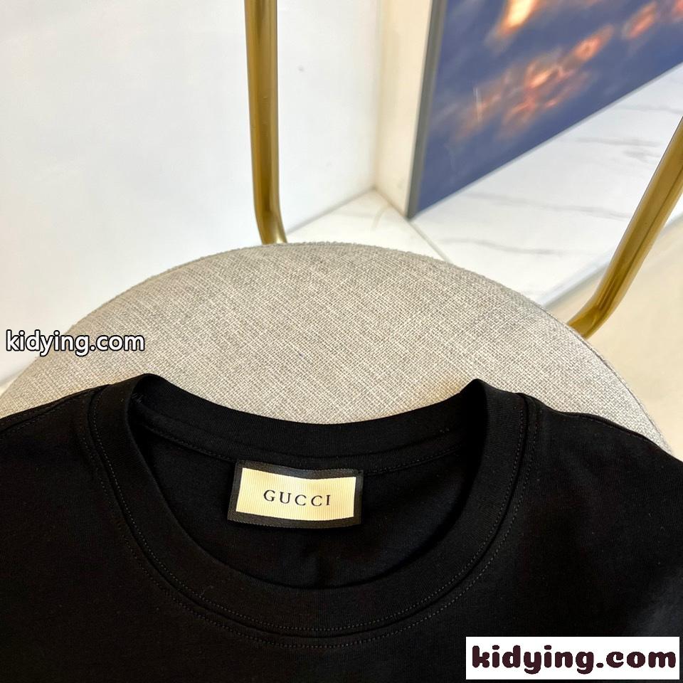 ADIDAS X GUCCI コットン クルーネック Tシャツ グッチ Tシャツ コピー 男女兼用 ブラック-2