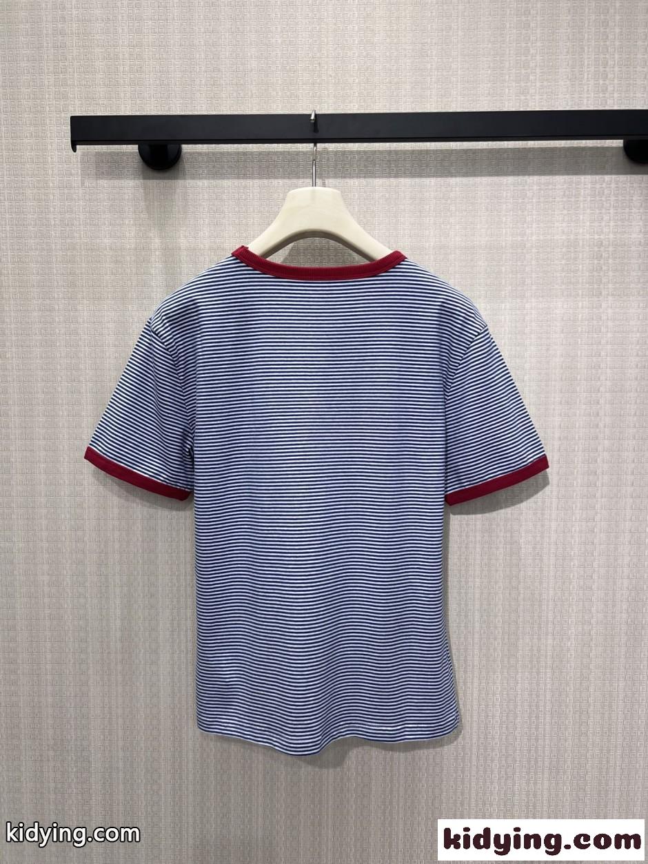 スパンコール刺繍 ボーダーストライプ 半袖Tシャツ プラダ Tシャツ 偽物-1