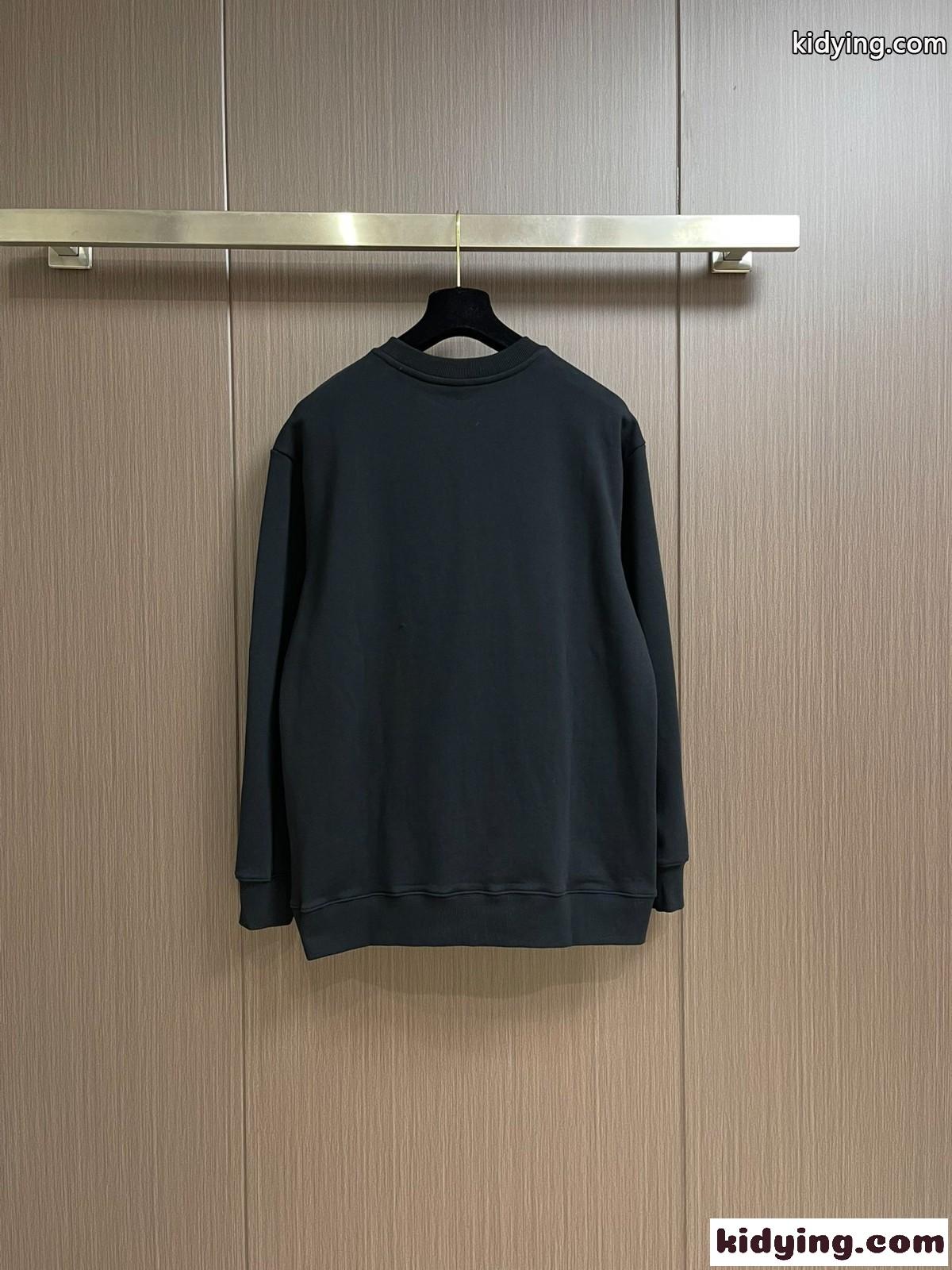ロゴ刺繍 クルーネック スウェットシャツ ロエベ Tシャツ コピー 長袖Tシャツ ブラック-0