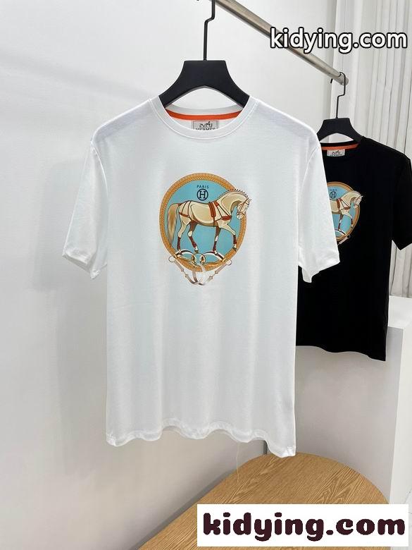 春夏 定番 合わせやすい エルメス 半袖tシャツ コピー プリント 着心地いい クルーネック トップス-2