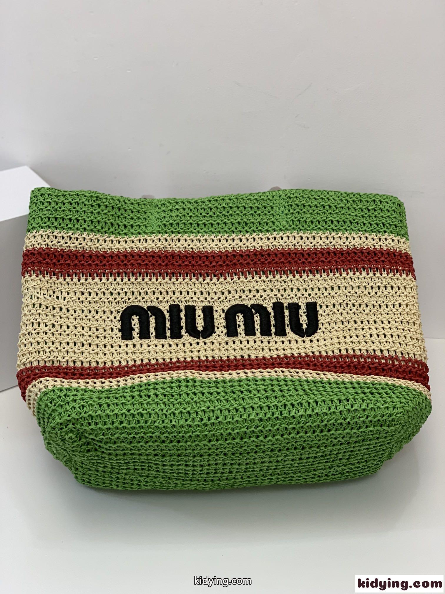 レディース ラフィア おしゃれ 人気 可愛い ミュウミュウ バッグ コピー ロゴ 刺繍 トートバッグ-2
