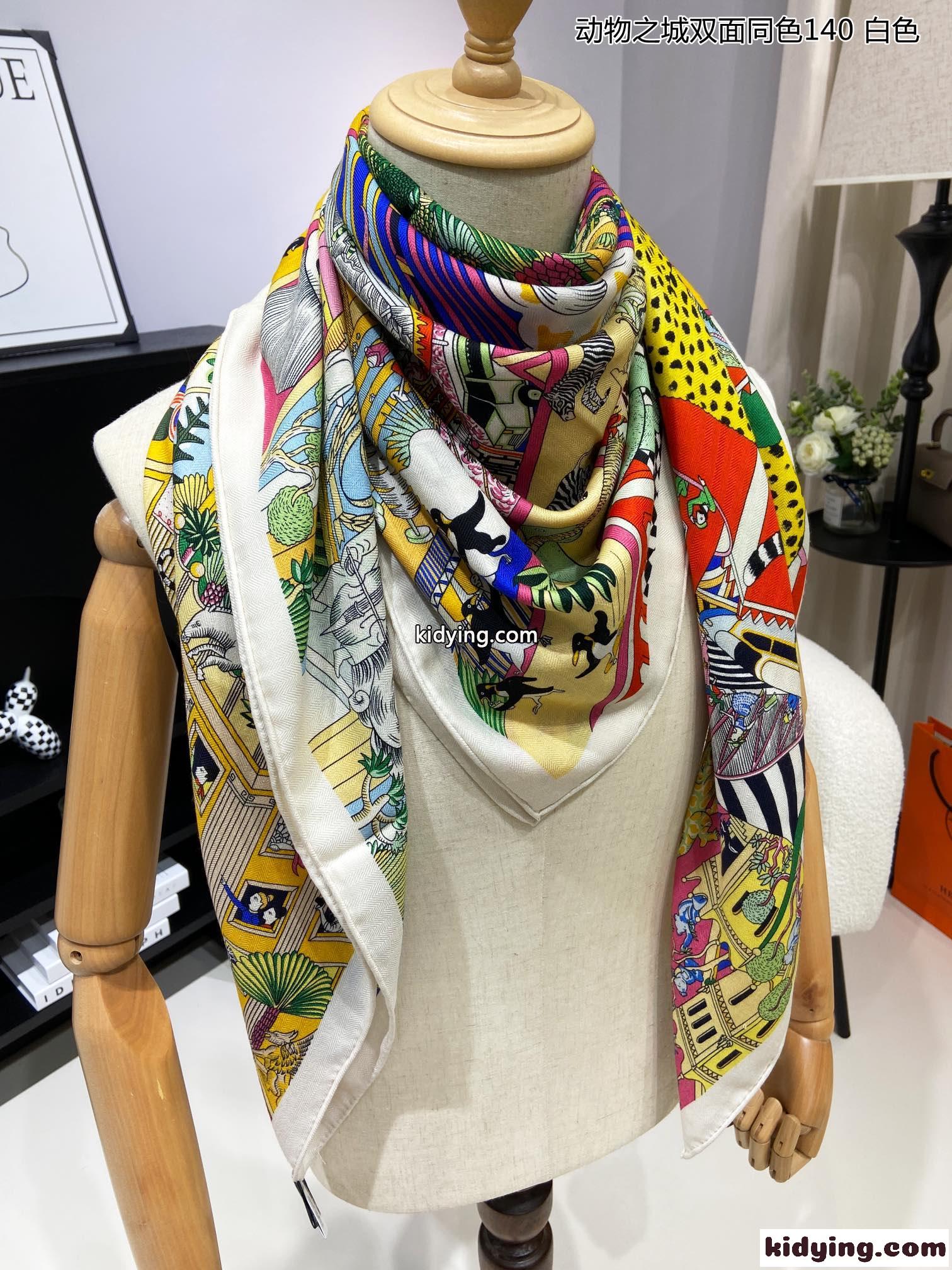 カレ140 ショール シルク＆カシミヤ Animapolis エルメス スカーフ コピー 140cm*140cm ホワイト-0