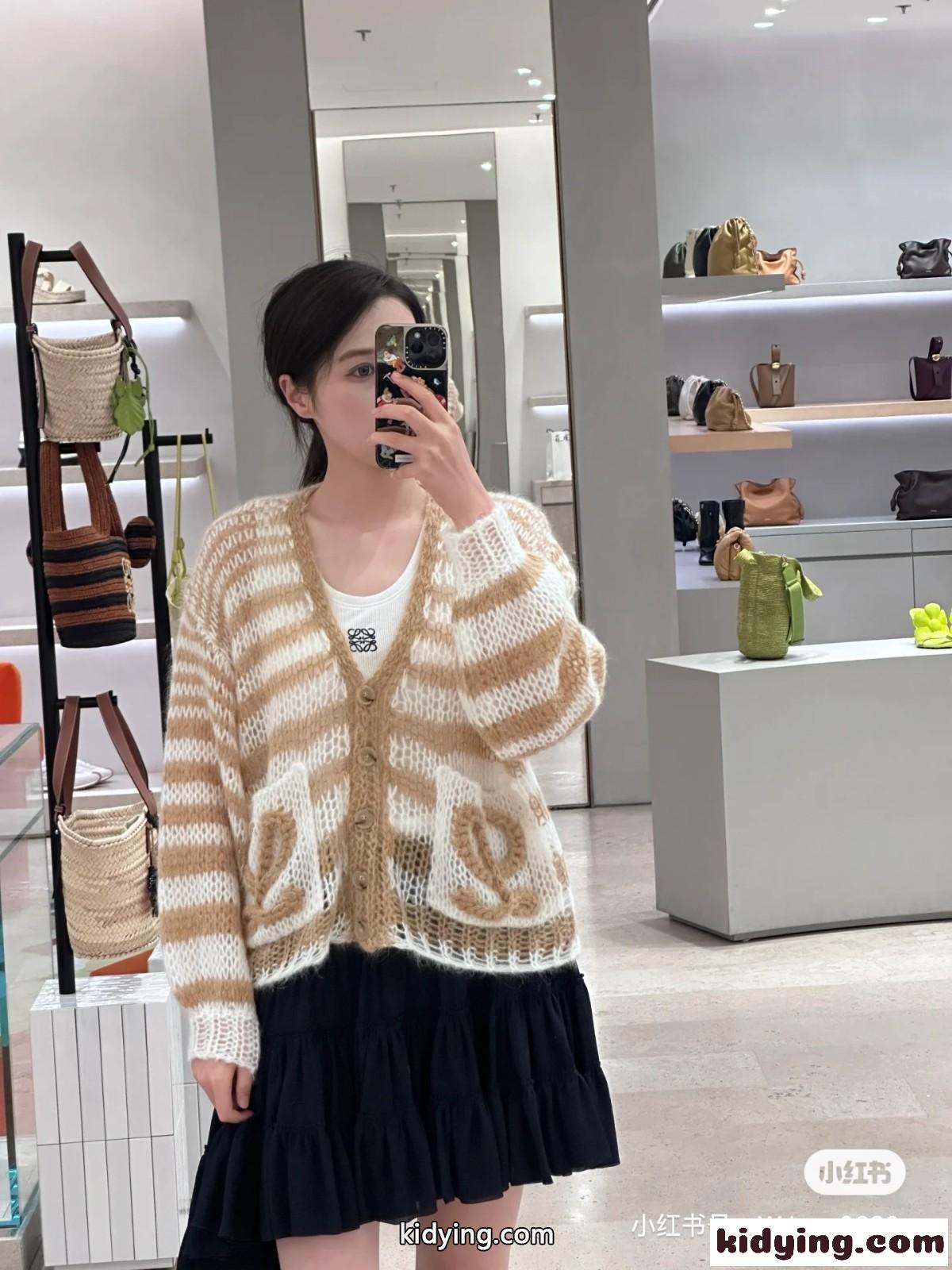 ロエベ ニット コピー レディース モヘアブレンド アナグラム カーディガン-3