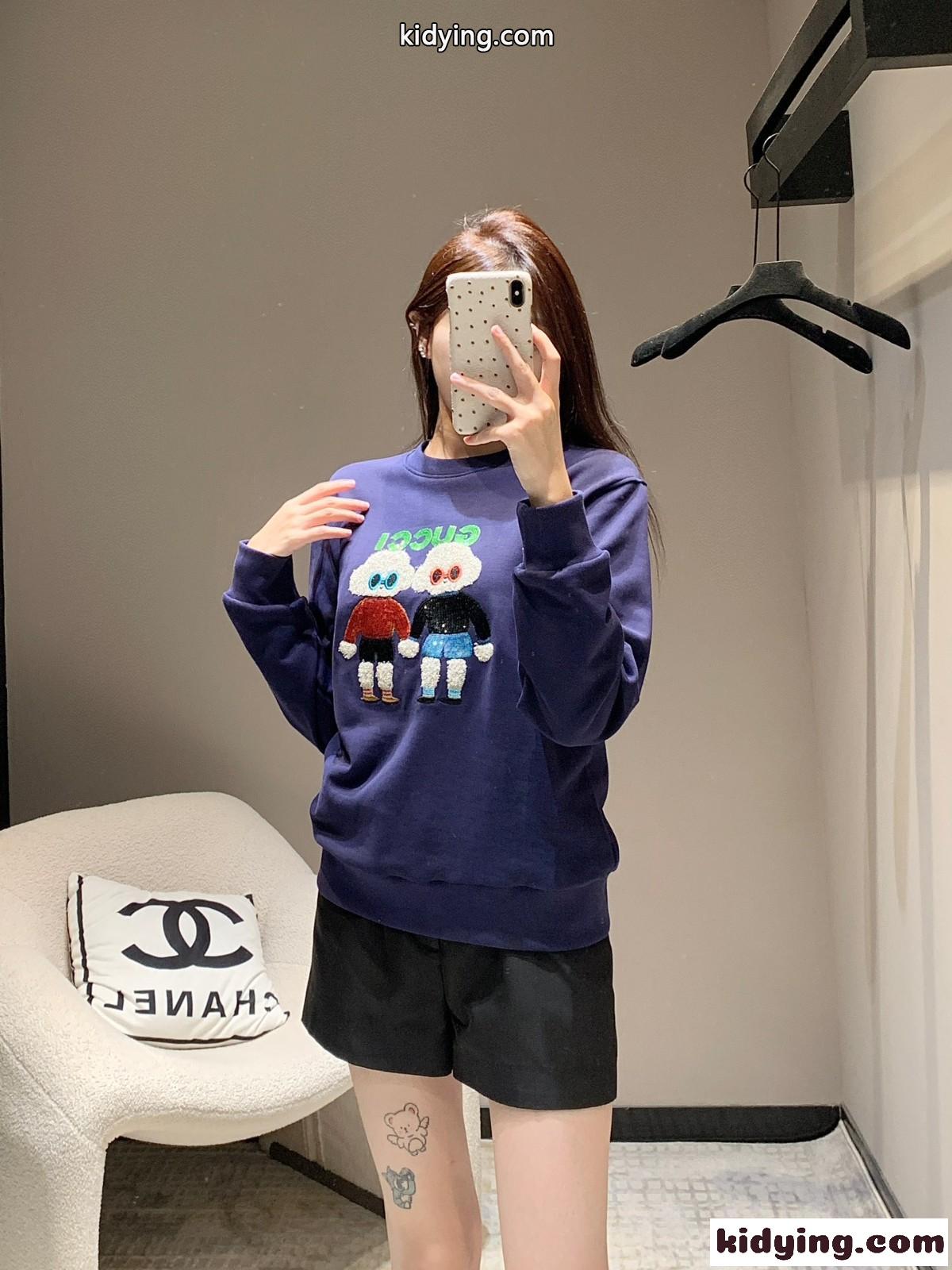 可愛い コットン スウェットシャツ グッチ Tシャツ コピー クルーネック-0