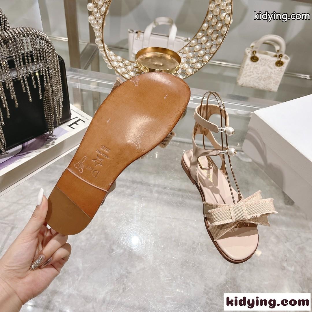 可愛い リボン パール Dior Adiorable サンダル クリスチャン・ディオール サンダル コピー ベージュ-4