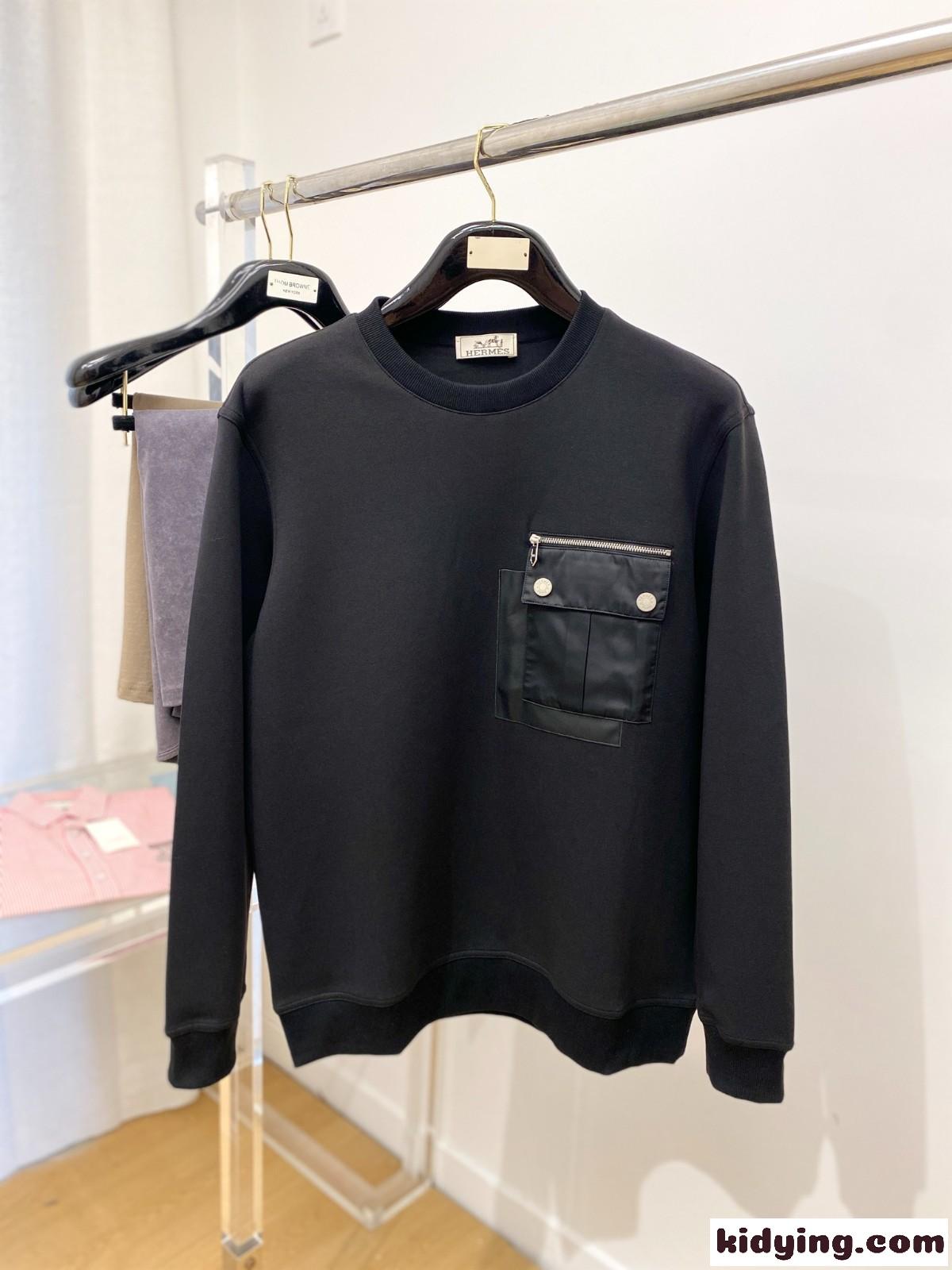 定番 カジュアル エルメス Tシャツ コピー クルーネック コットン スウェットシャツ ブラック-0
