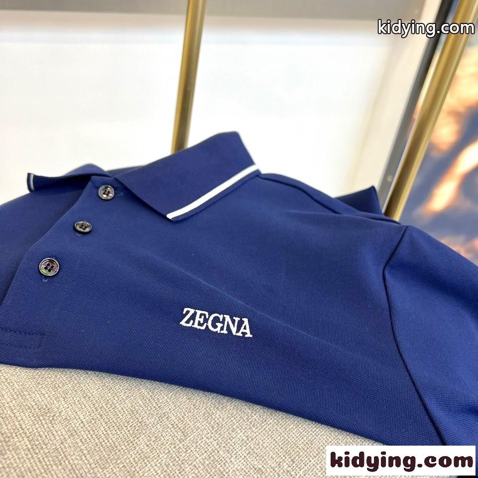 エルメネジルド・ゼニア 半袖Tシャツ コピー ロゴ コットンピケ メンズ ポロシャツ ブルー-2