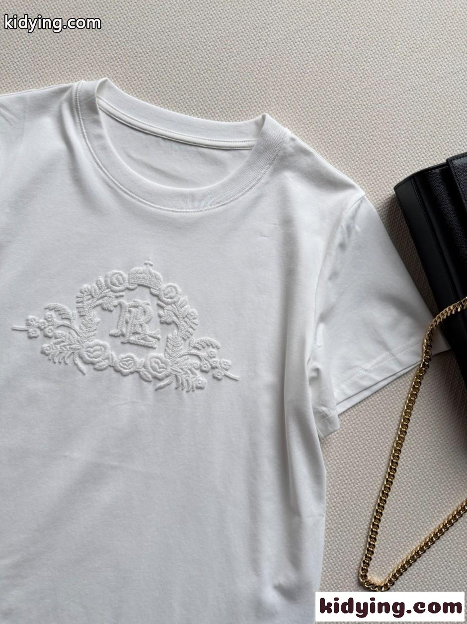 シンプル 上品 エンブロイダリー 半袖Tシャツ ラルフローレン Tシャツ 偽物 ホワイト-2