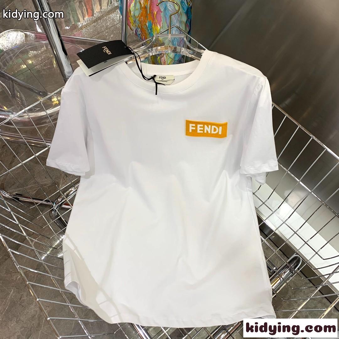 2022新作 刺繍 ラウンドネック プルオーバー フェンディ 半袖tシャツ コピー 3色 ピンク ホワイト ブラック-1