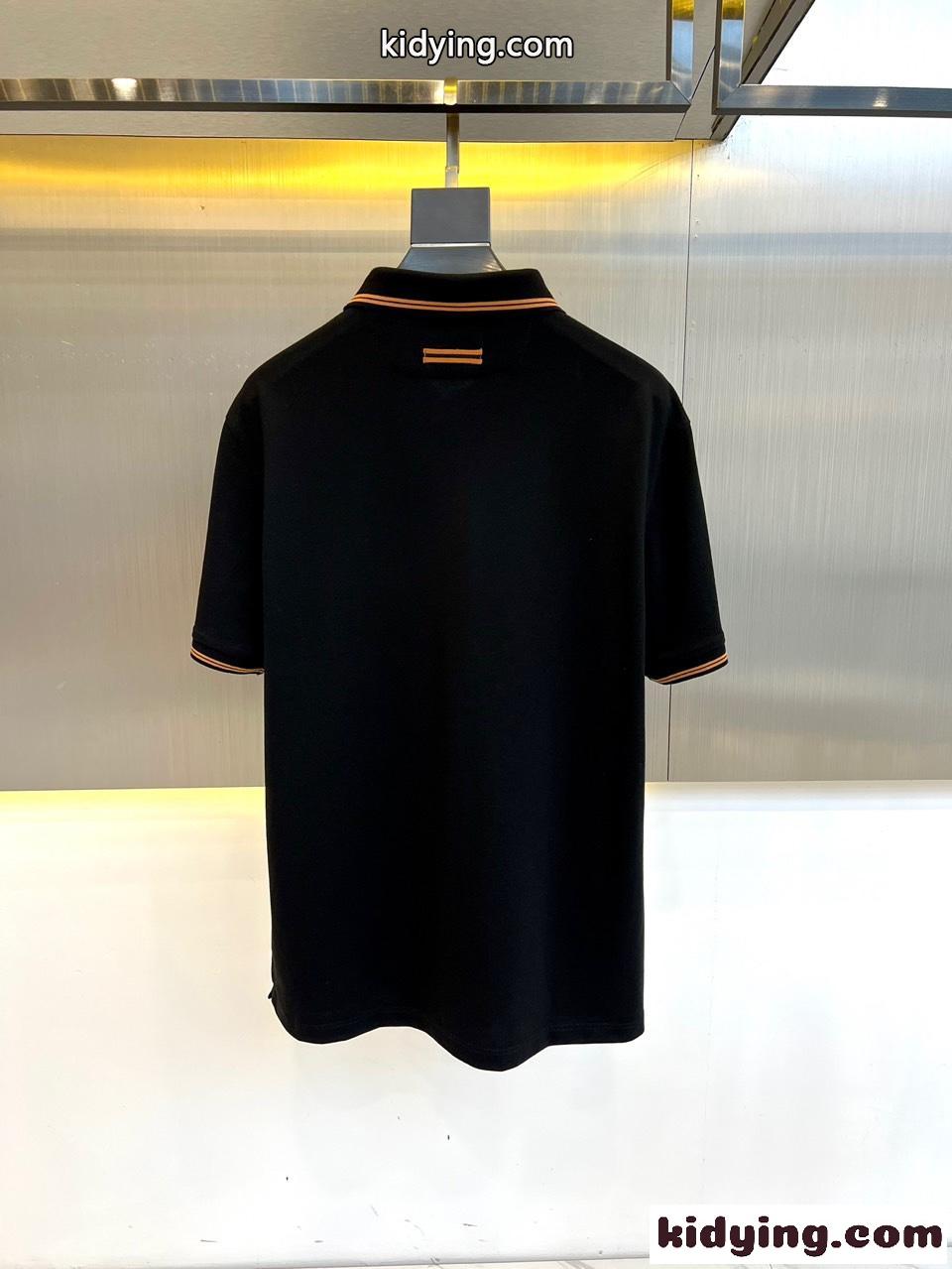 クラシック コットンピケ メンズ ポロシャツ エルメネジルド・ゼニア 半袖Tシャツ コピー ブラック-4