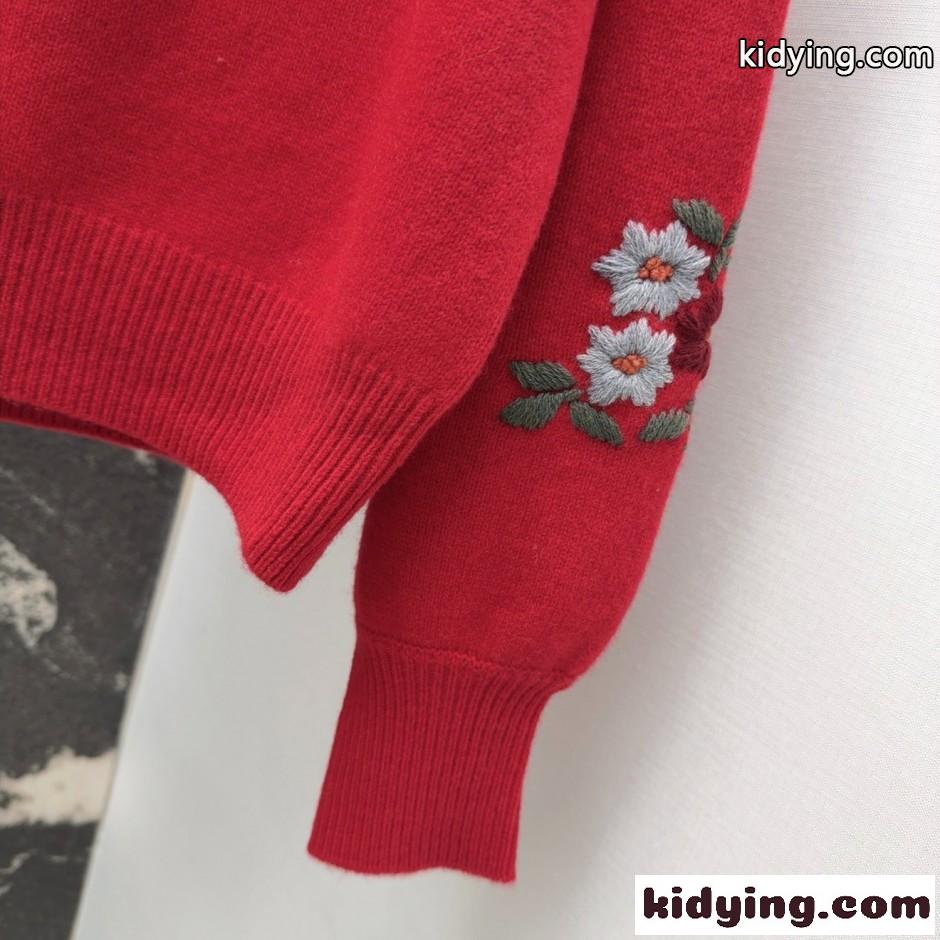 フラワー刺繍 クルーネック プルオーバー グッチ セーター コピー レッド-1