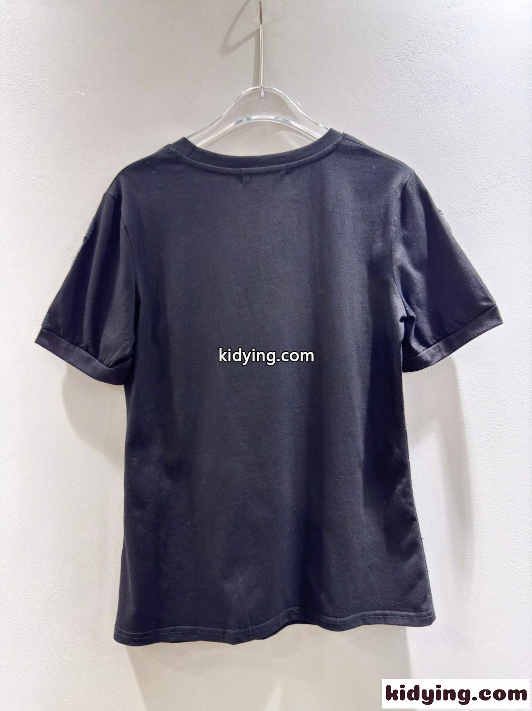 レースインサート&DGロゴ コットンTシャツ ドルチェ&ガッバーナ 半袖Tシャツ 偽物 ブラック-0