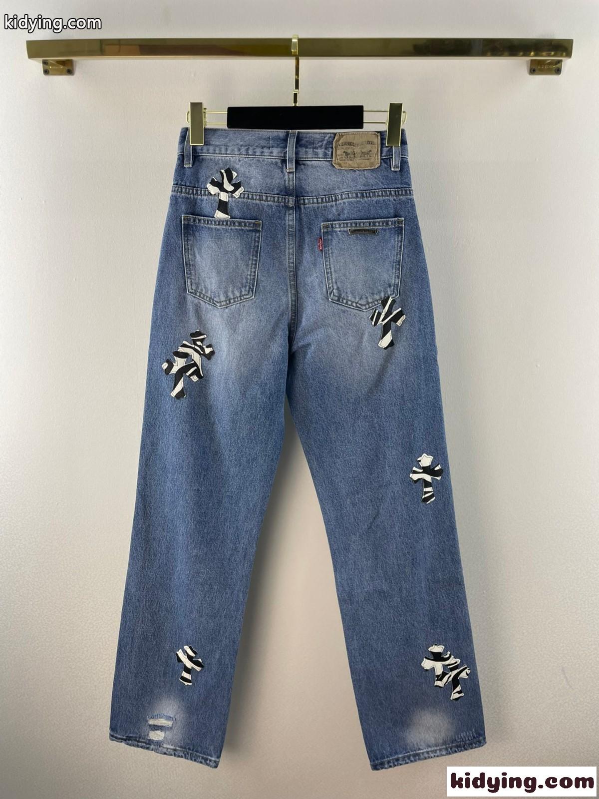 主役級 合わせやすい ストレート クロムハーツ ジーンズ コピー レディース デニムパンツ-1