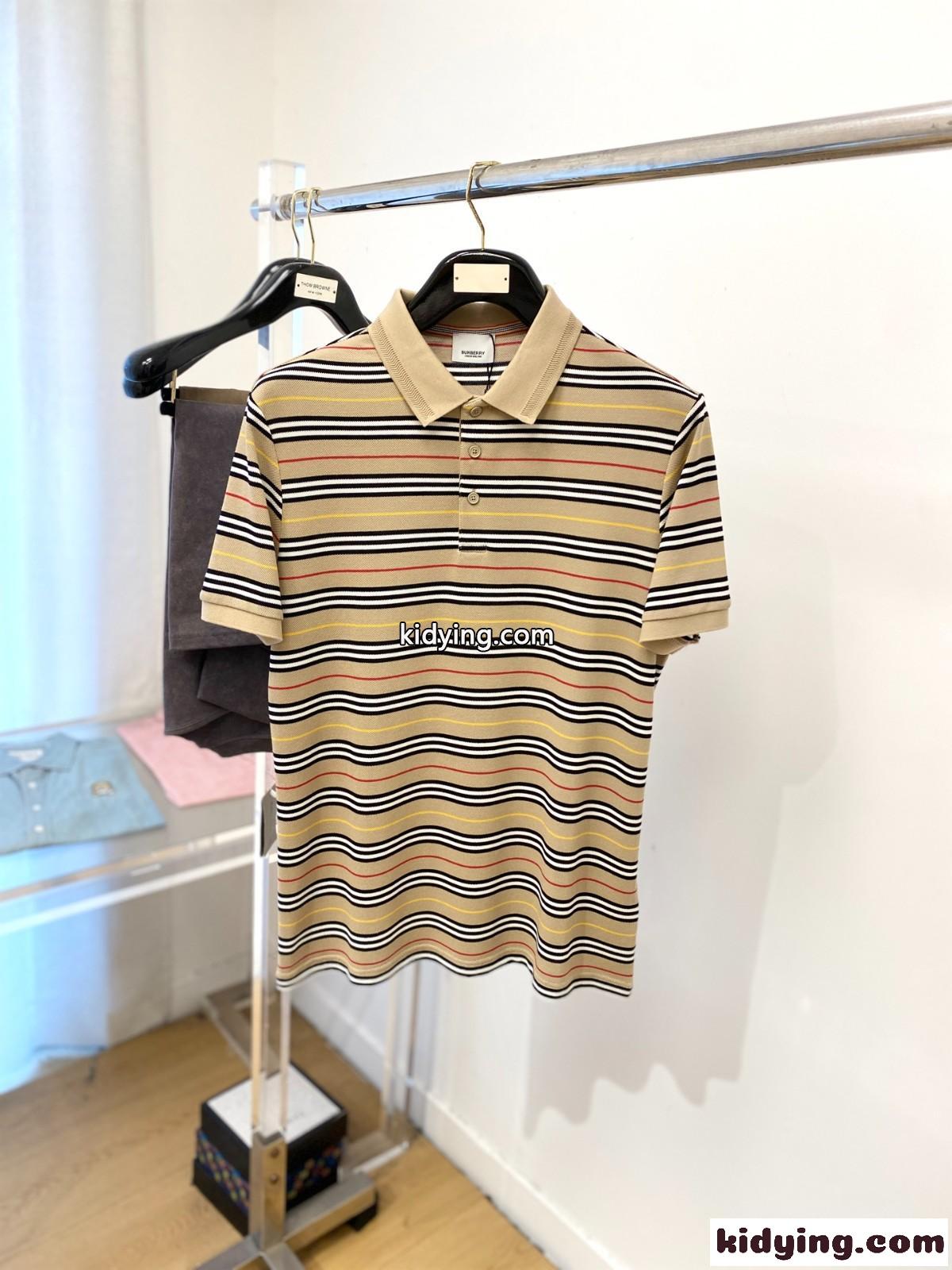 バーバリー Tシャツ 偽物 おしゃれ ボーダー ポロシャツ 半袖トップス-0