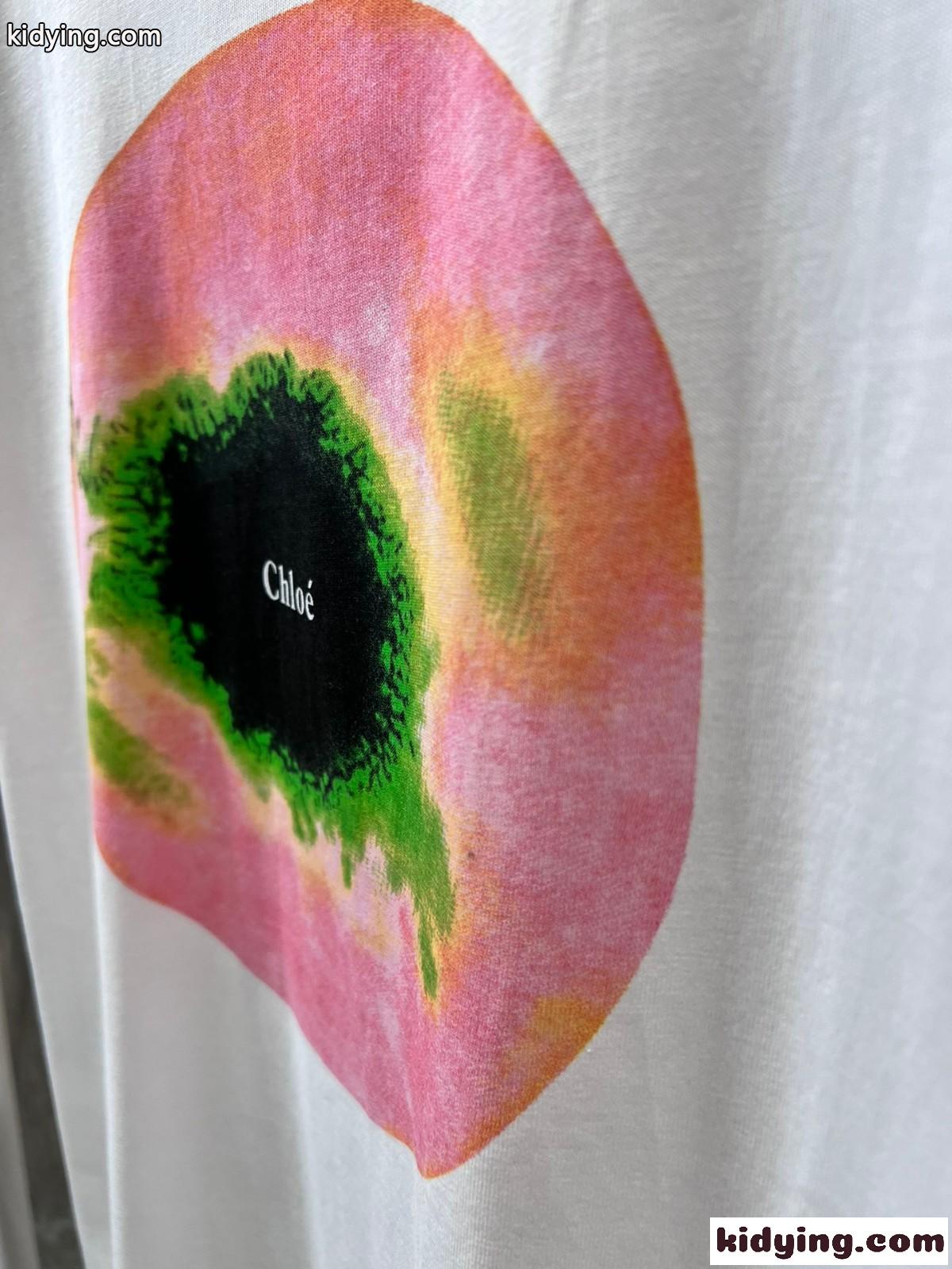 クロエ Tシャツ コピー 24SS 春夏 プリント 半袖Tシャツ クルーネック-1