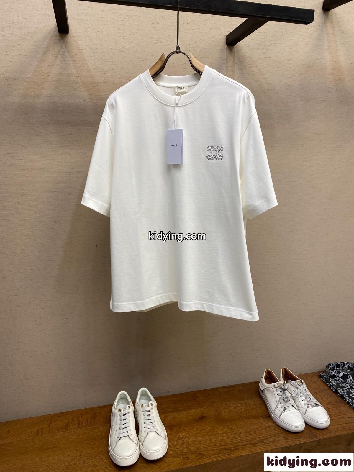 シンプル ゆったり クルーネック セリーヌ Tシャツ コピー コットン 半袖Tシャツ-1