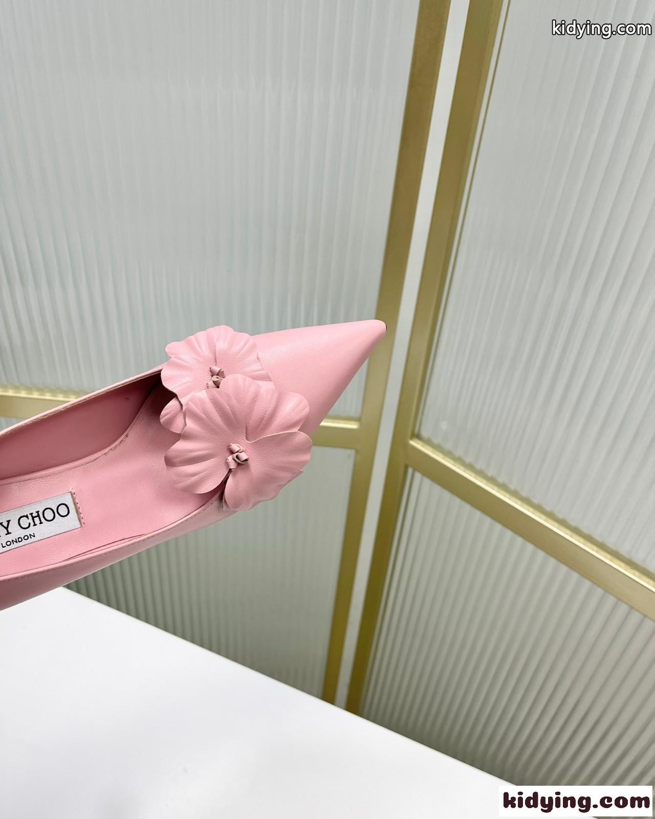 ラワー付き ナッパレザー・パンプス ジミーチュウ パンプス コピー ピンク-3