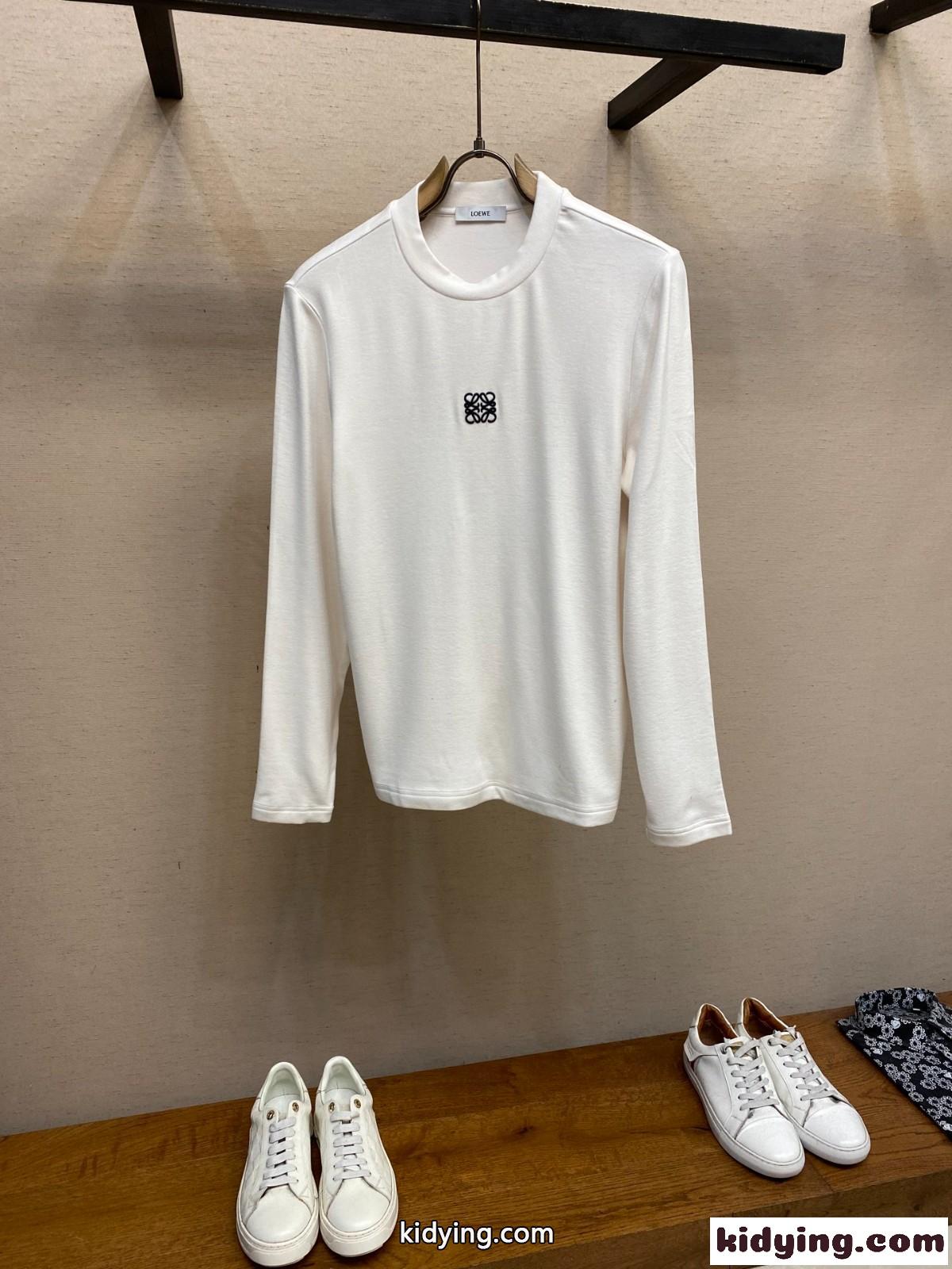 シンプル 洗練された アナグラム刺繍 長袖Tシャツ ロエベ Tシャツ コピー ホワイト-1