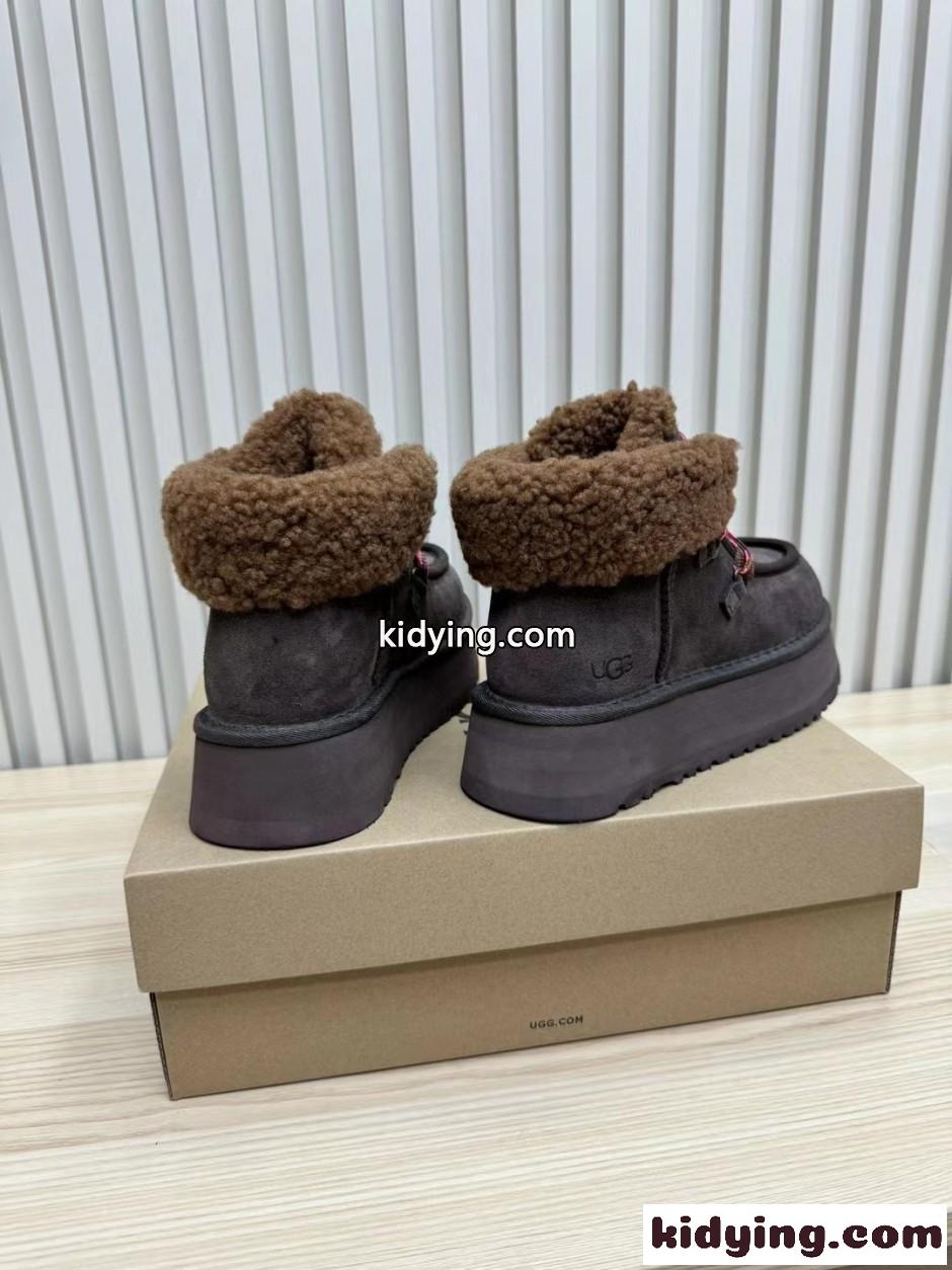 UGG プラットフォーム スエード レースアップブーツ アグ スーパーコピー ダークブラウン-2