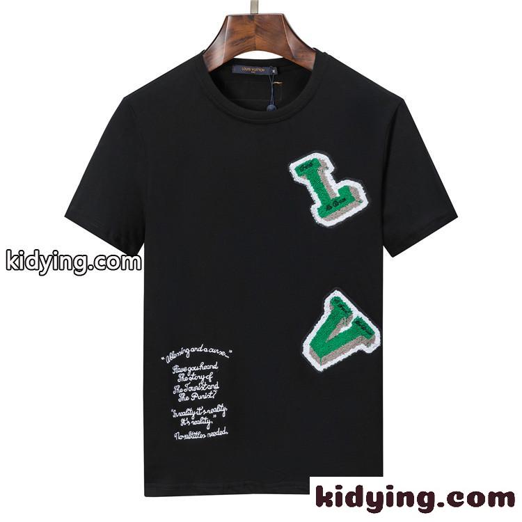 定番 ロゴ シンプル ルイ・ヴィトン Tシャツ コピー おしゃれ 快適 通気 夏 柔らかい クルーネック トップス 半袖-4